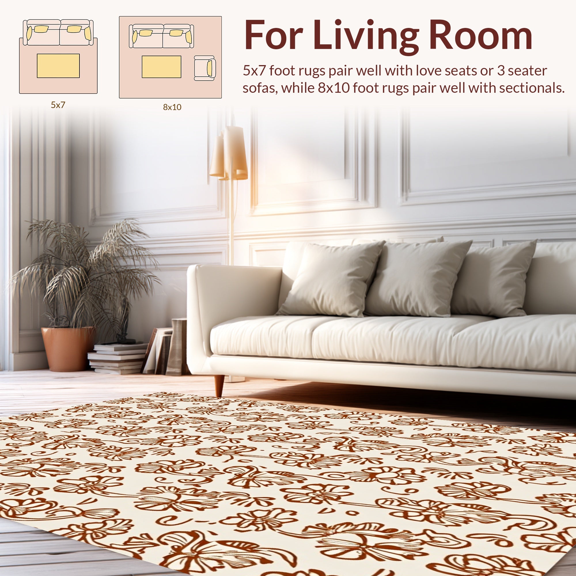 Brown Floral Vines Pattern Rug