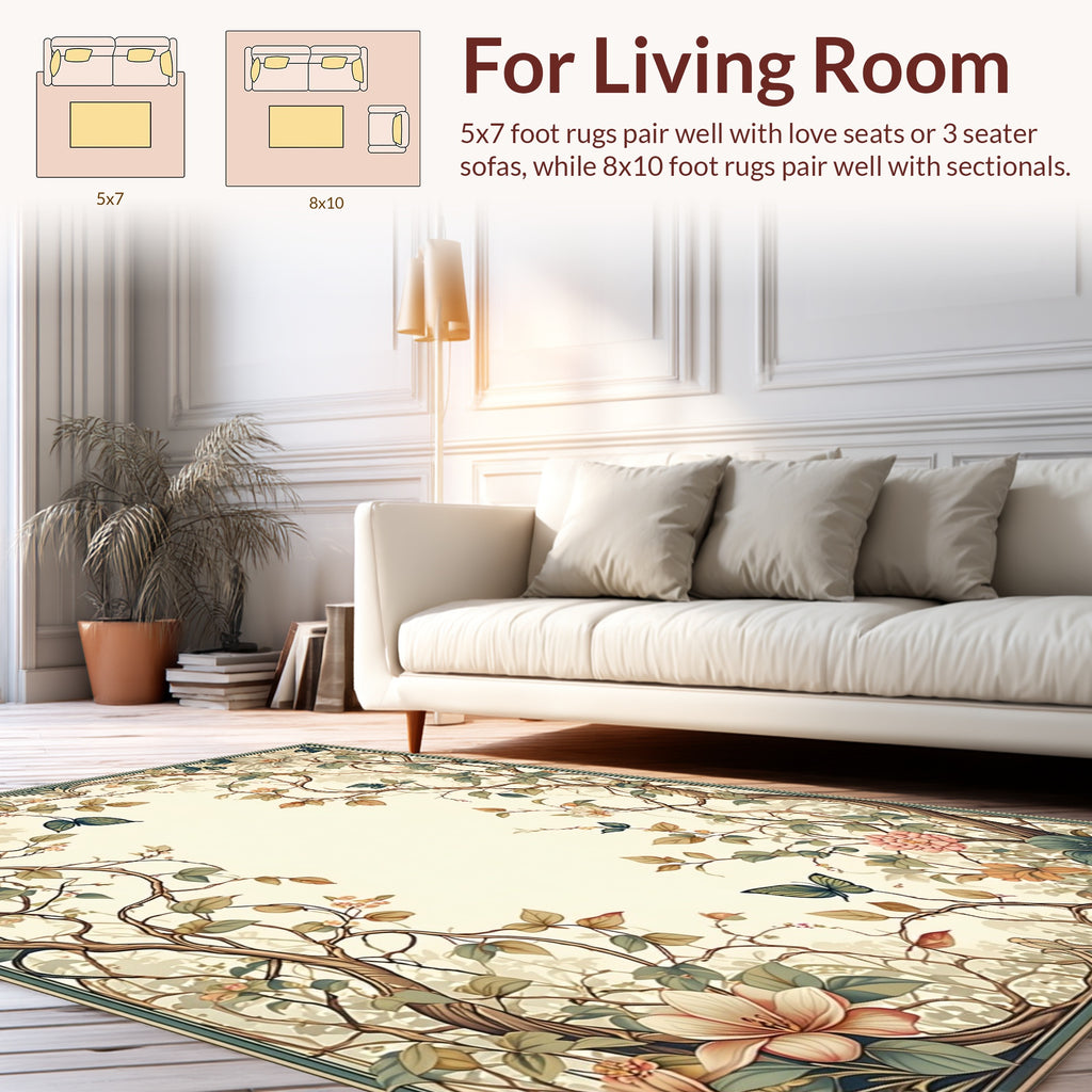 Arboreal Whimsical Floral Butterfly Design Rug