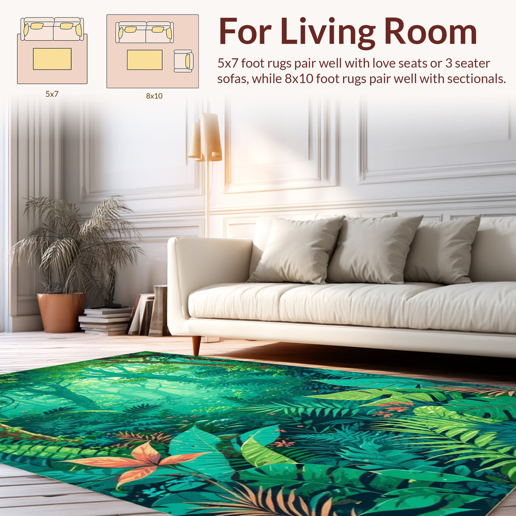 Lush Tropical Jungle Foliage Pattern Rug