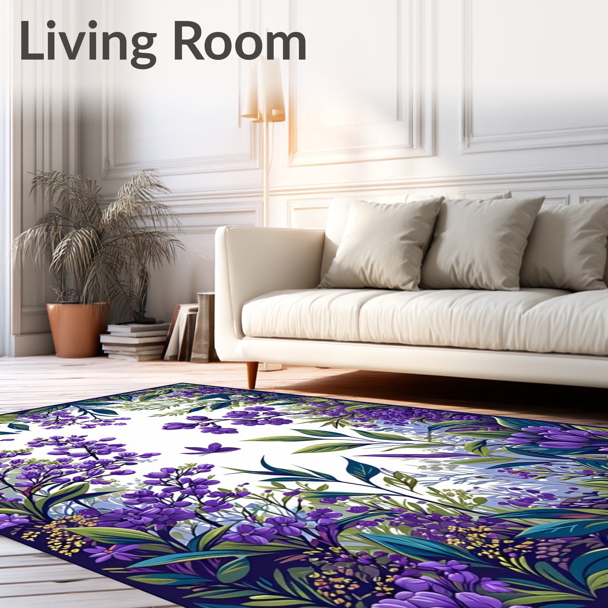 Vibrant Purple Floral Botanical Garden Rug