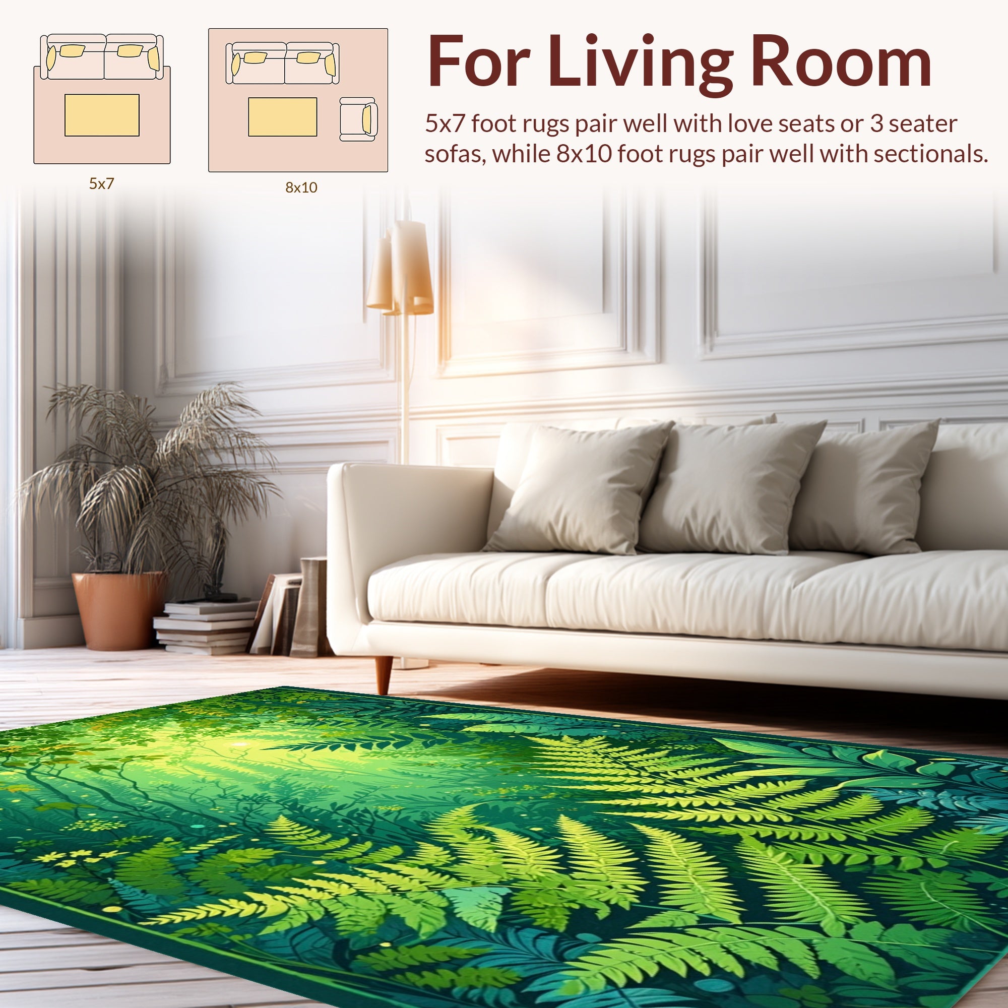 Lush Forest Fern Foliage Pattern Rug