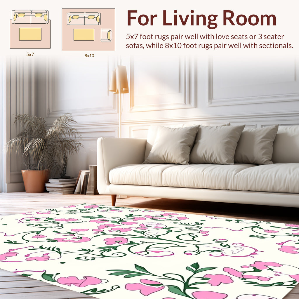Pink Green Floral Damask Style Design Rug