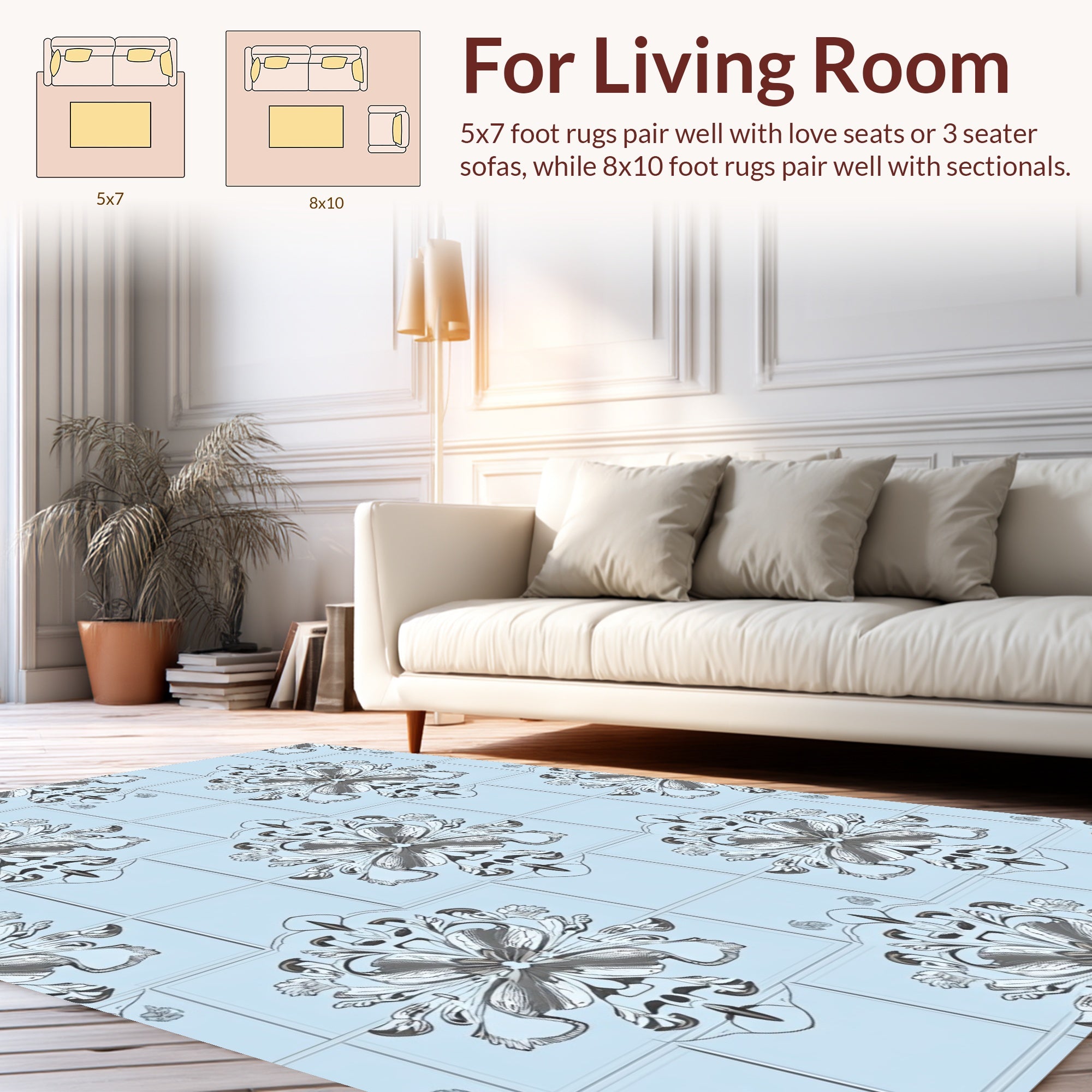 Light Blue Intricate Floral Tile Design Rug