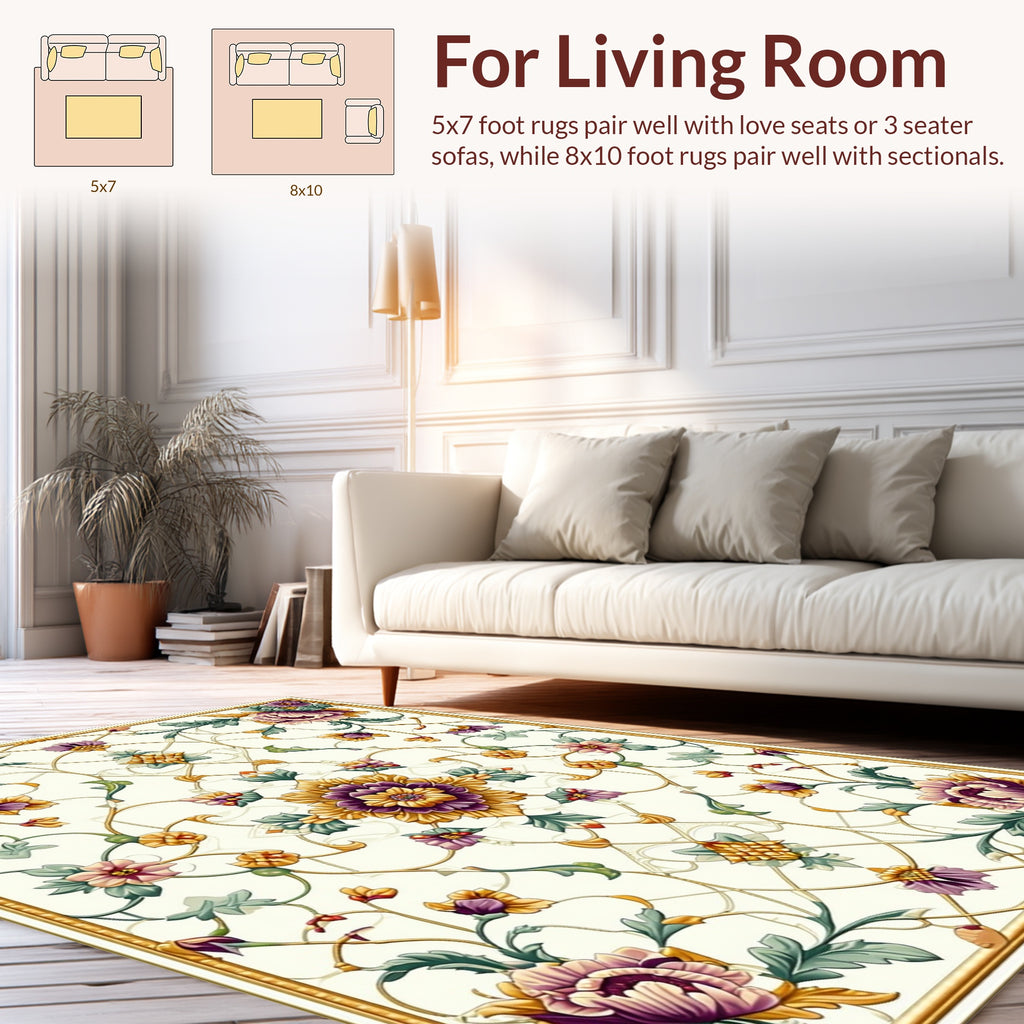 Vintage Floral Pattern with Gold Accents Rug