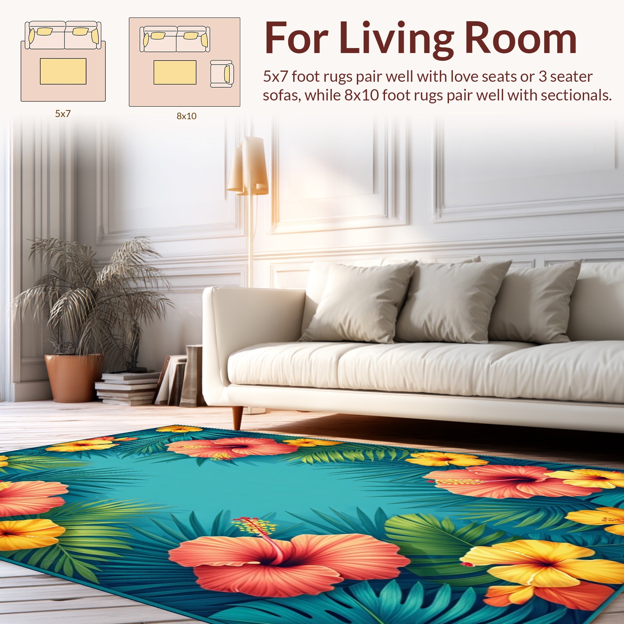 Tropical Hibiscus Floral Leaf Pattern Rug