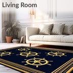 Golden Ship Wheels Navy Nautical Rug
