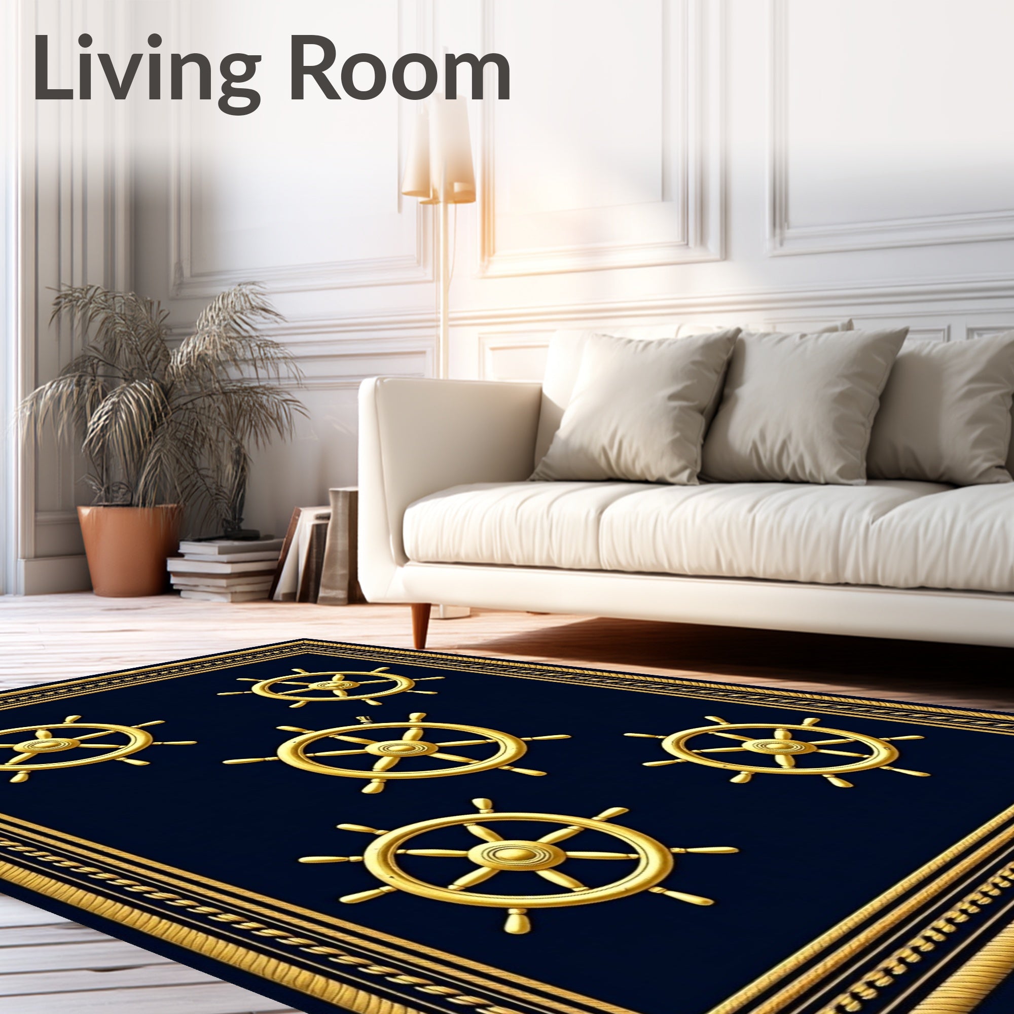 Golden Ship Wheels Navy Nautical Rug
