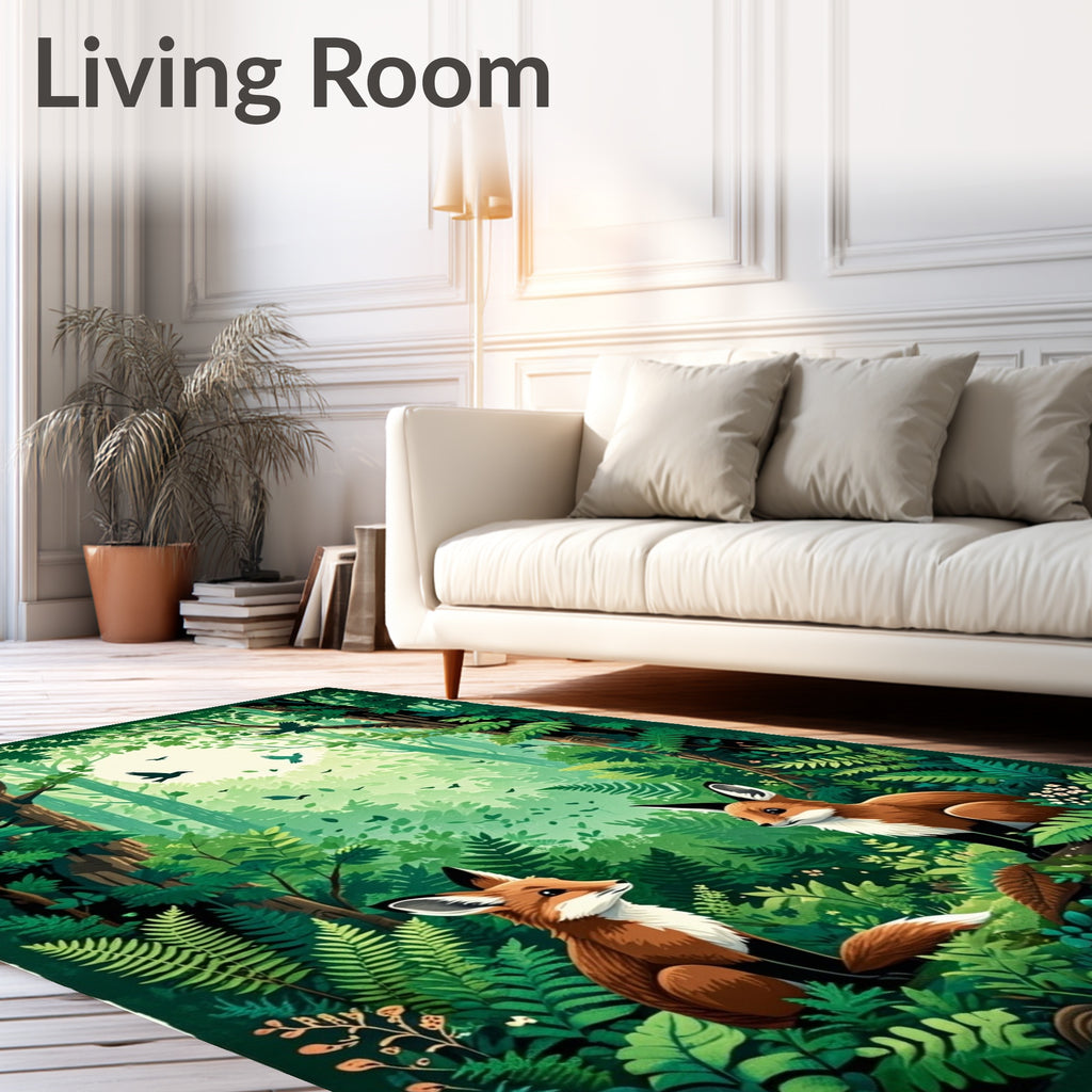 Enchanting Woodland Foxes With Birds Design Rug