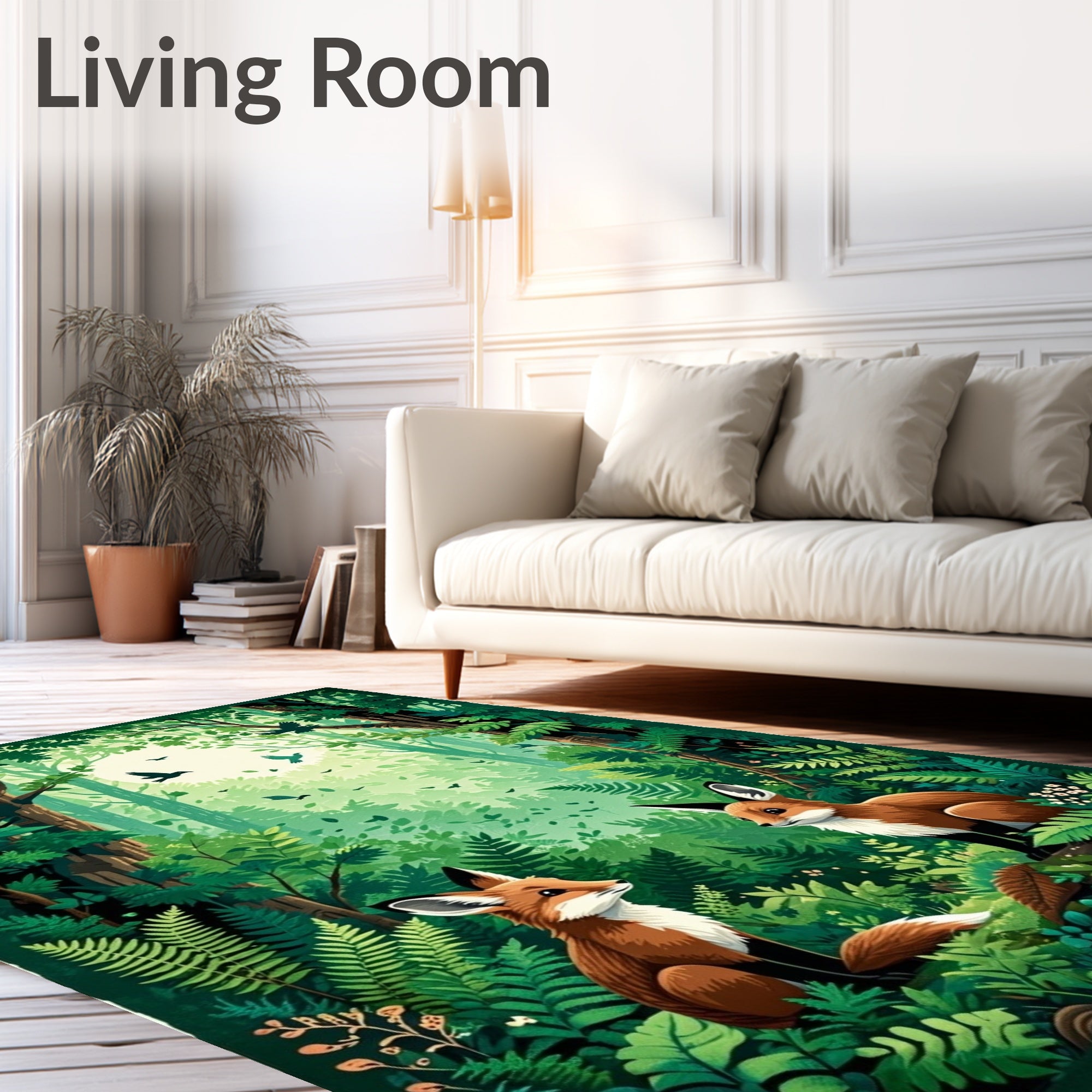 Enchanting Woodland Foxes With Birds Design Rug