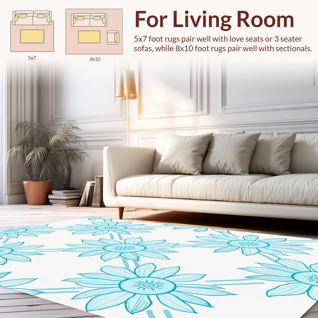 Blue Daisy Floral Tiling Rug