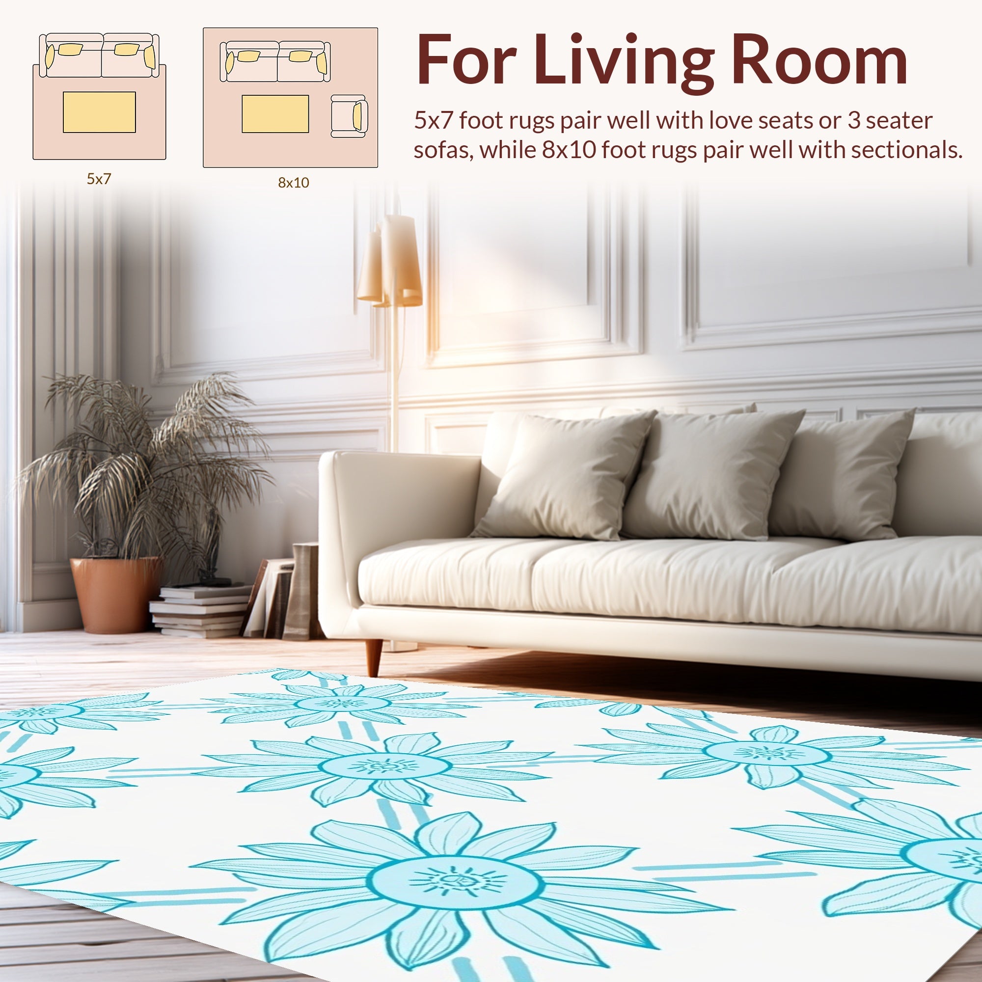 Blue Daisy Floral Tiling Rug