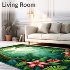 Lush Tropical Hibiscus Forest Scene Rug