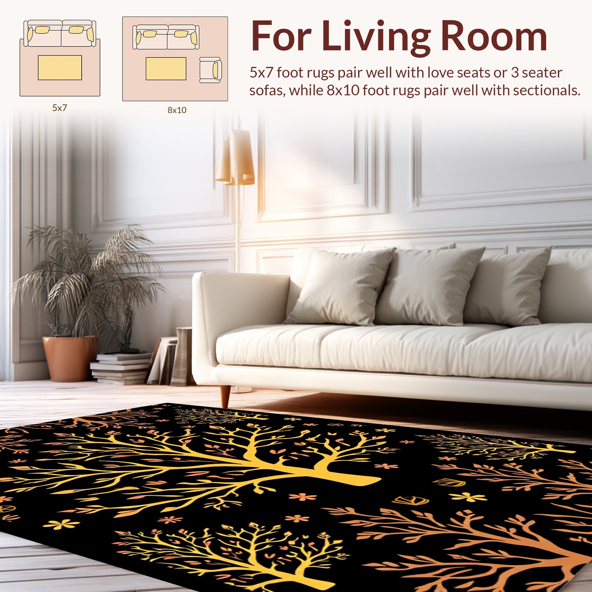 Golden Tree Patterned Rug