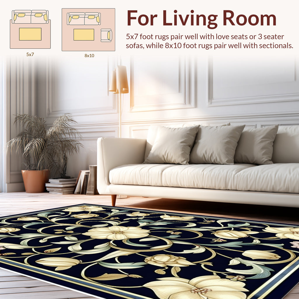 Ornate Floral Scrollwork Dark Rug
