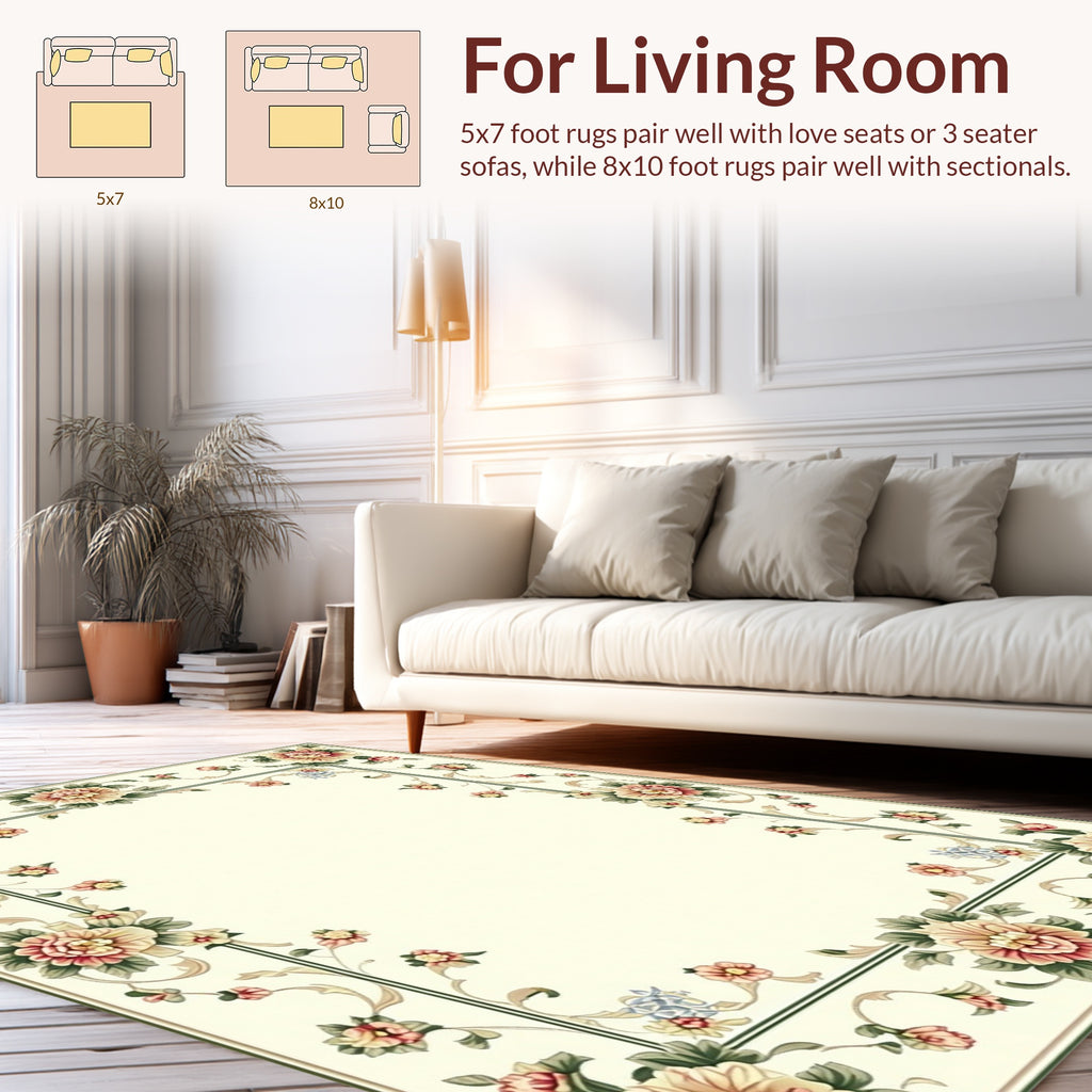 Ornate Floral Border Design Rug