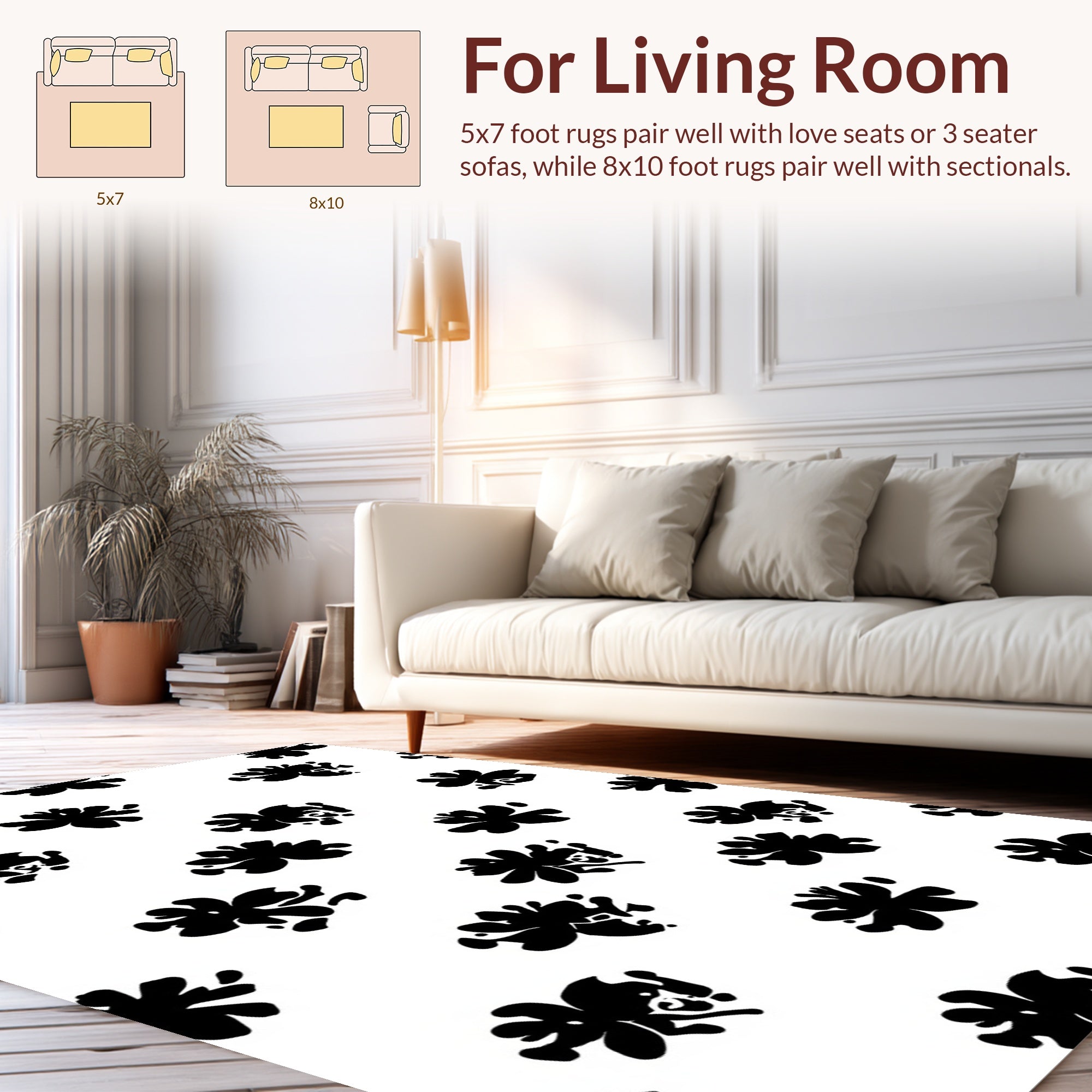 Bold Abstract Floral Black White Design Rug