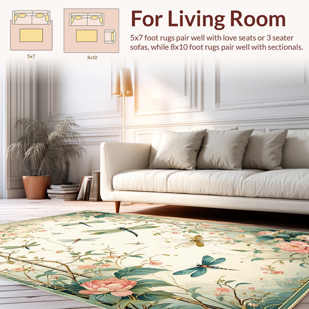 Floral Dragonfly Botanical Art Rug