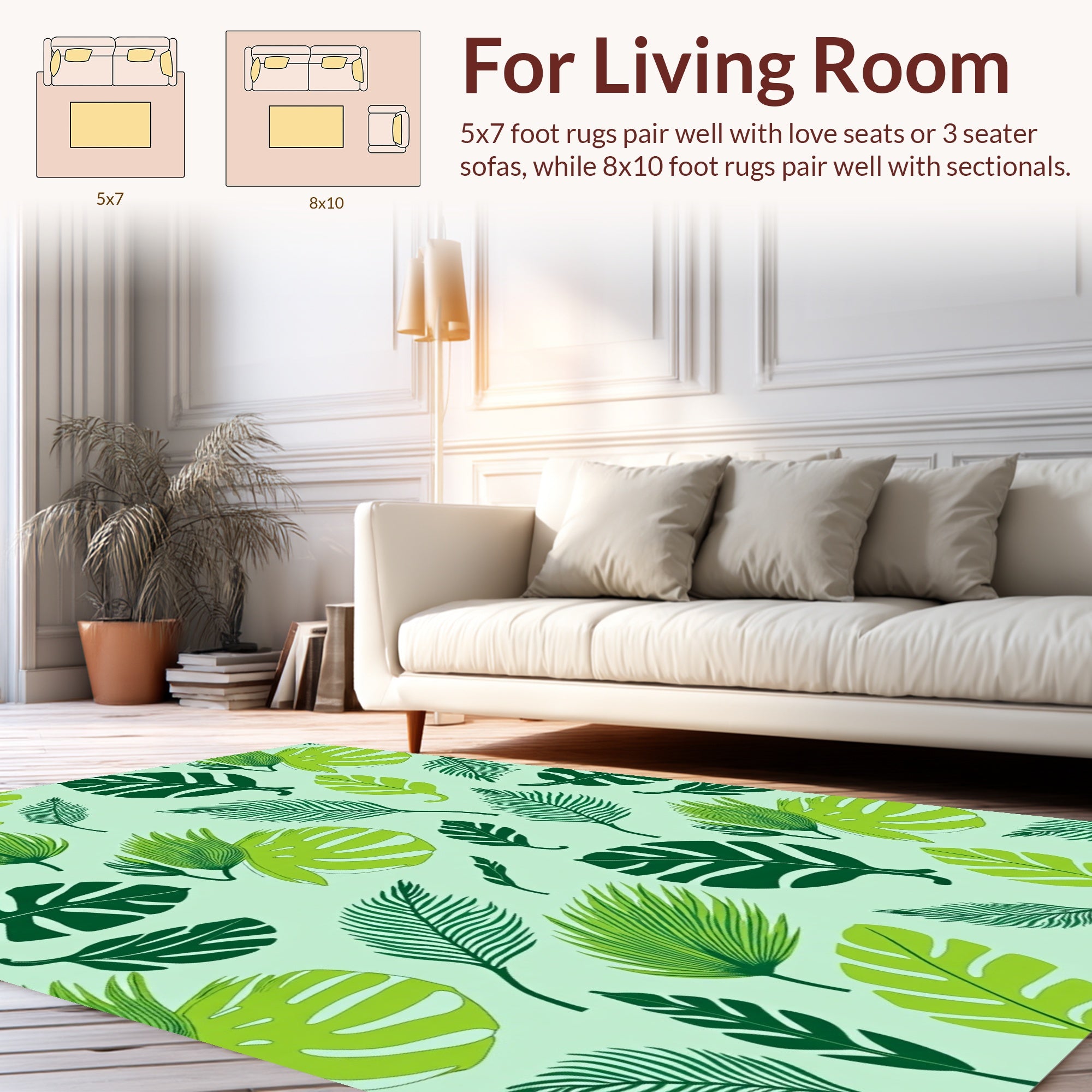 Tropical Leaf Pattern Green Foliage Rug