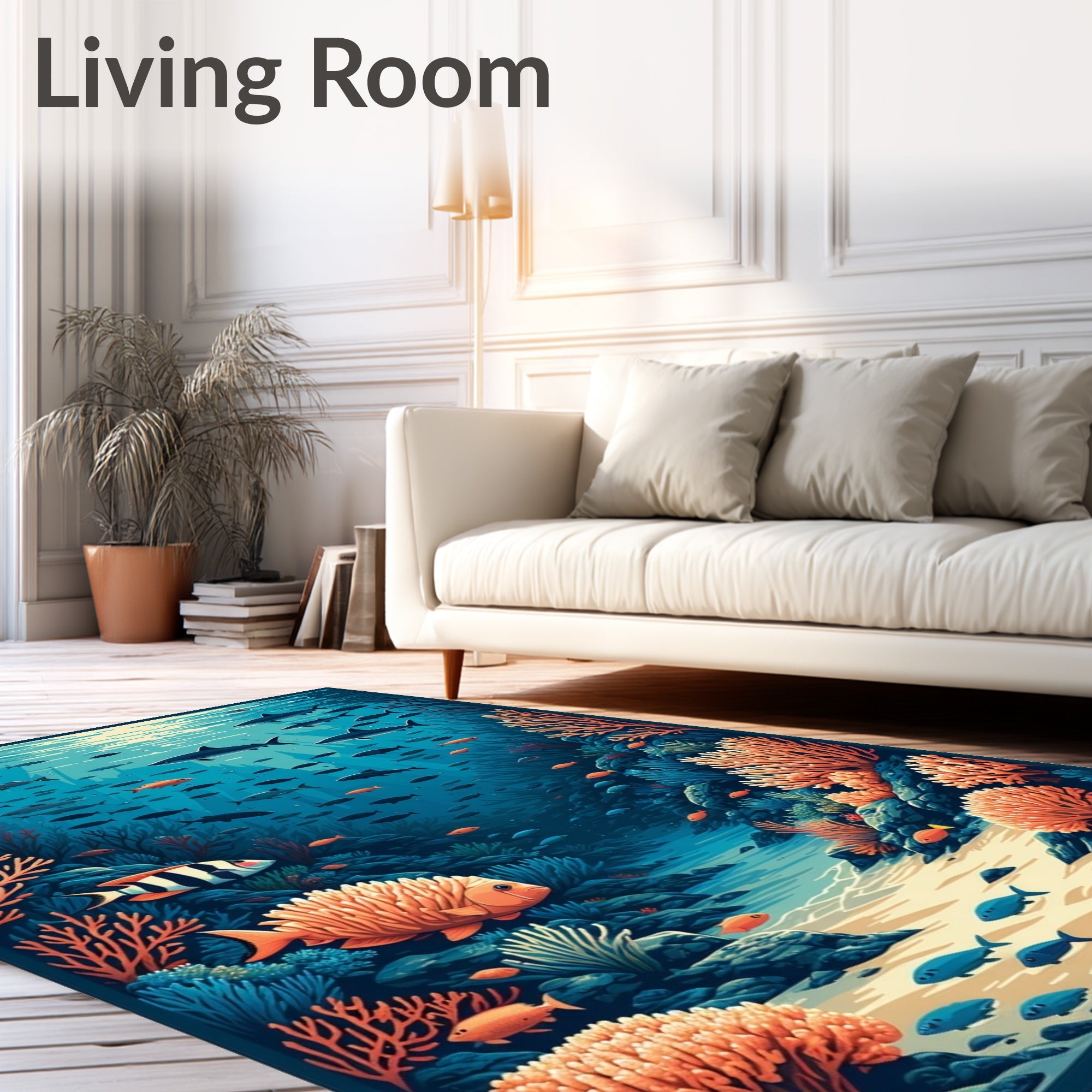 Diverse Fish Coral Reef Undersea Scene Rug
