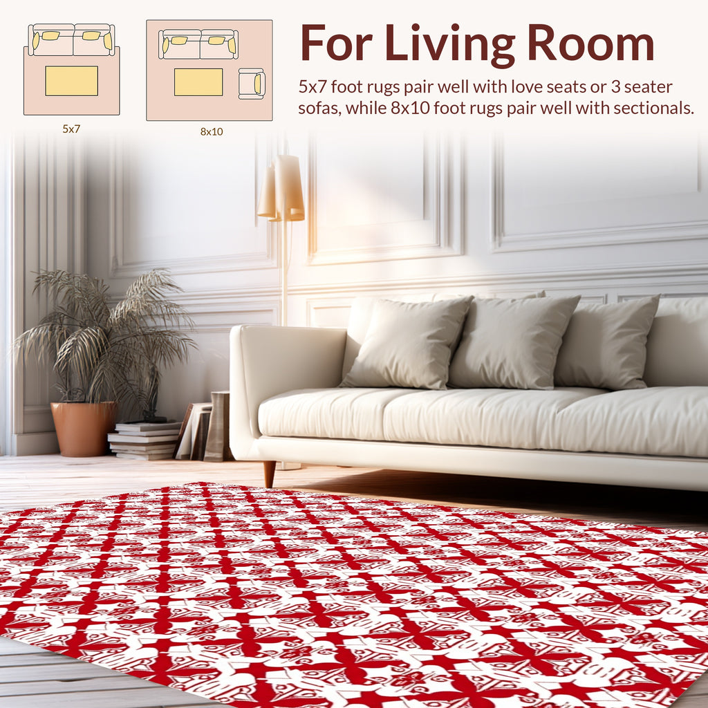 Red White Intricate Classic Geometric Pattern Rug