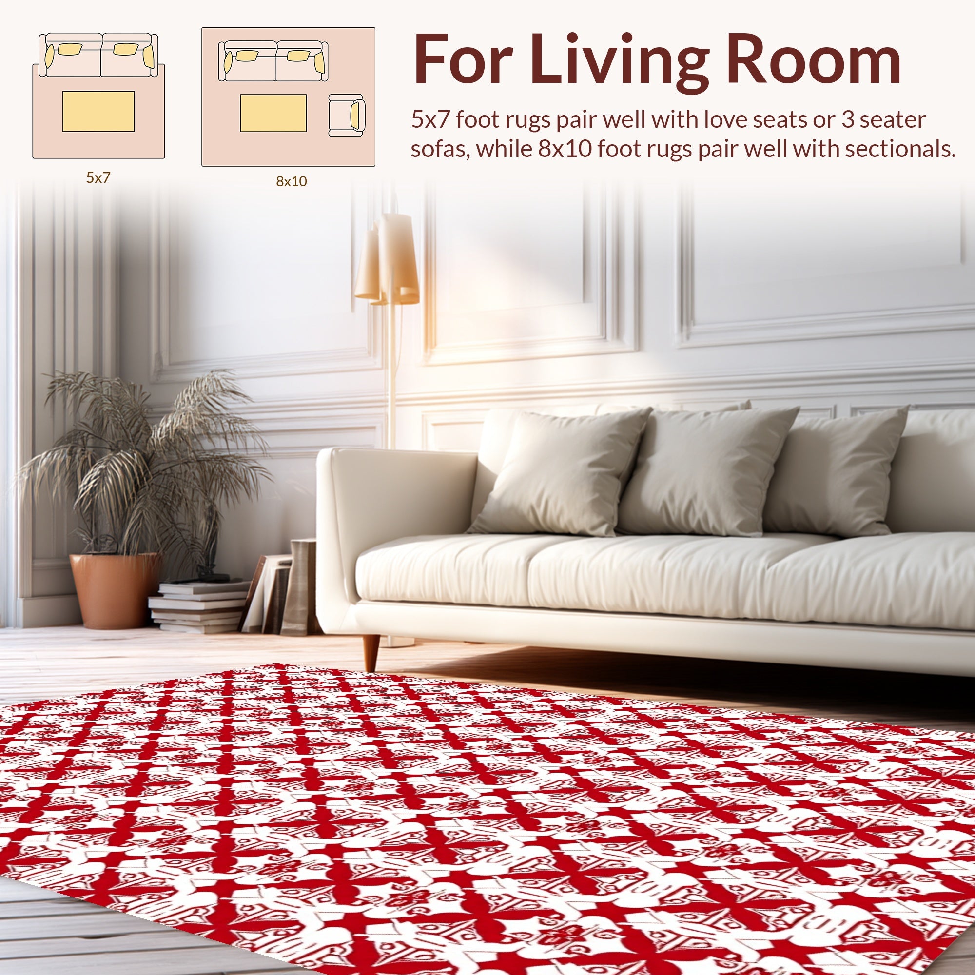 Red White Intricate Classic Geometric Pattern Rug