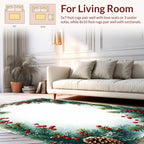 Festive Evergreen Berry Pinecone Border Rug