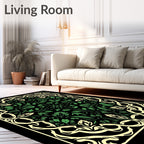 Elegant Emerald Leaf Scroll Mandala Rug