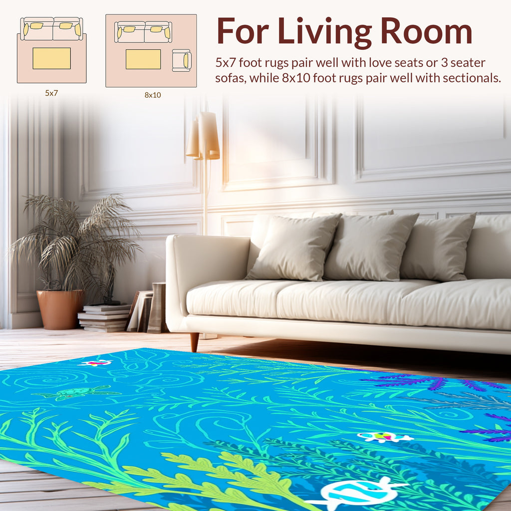 Ocean Life Tropical Fish Turtle Pattern Rug