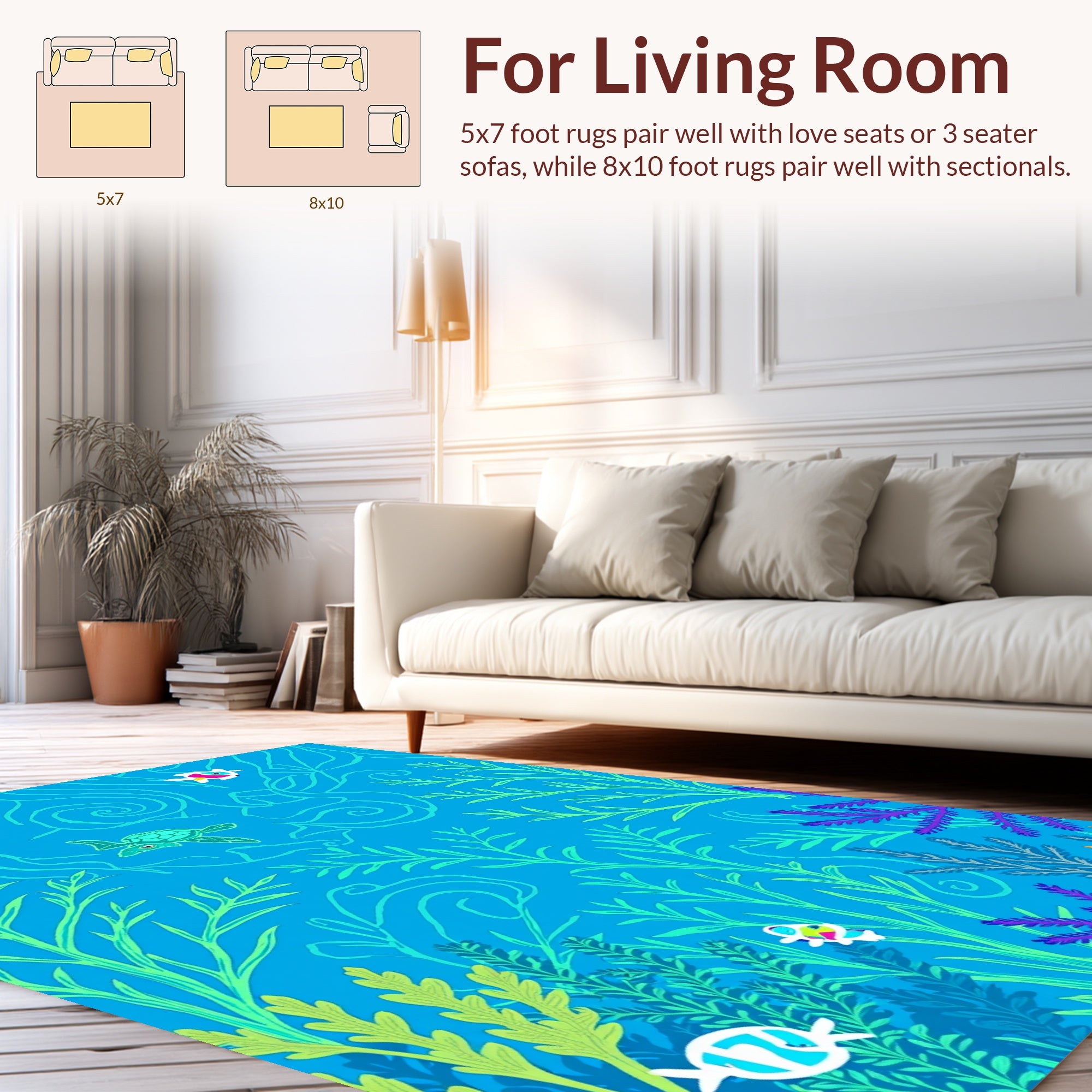 Ocean Life Tropical Fish Turtle Pattern Rug
