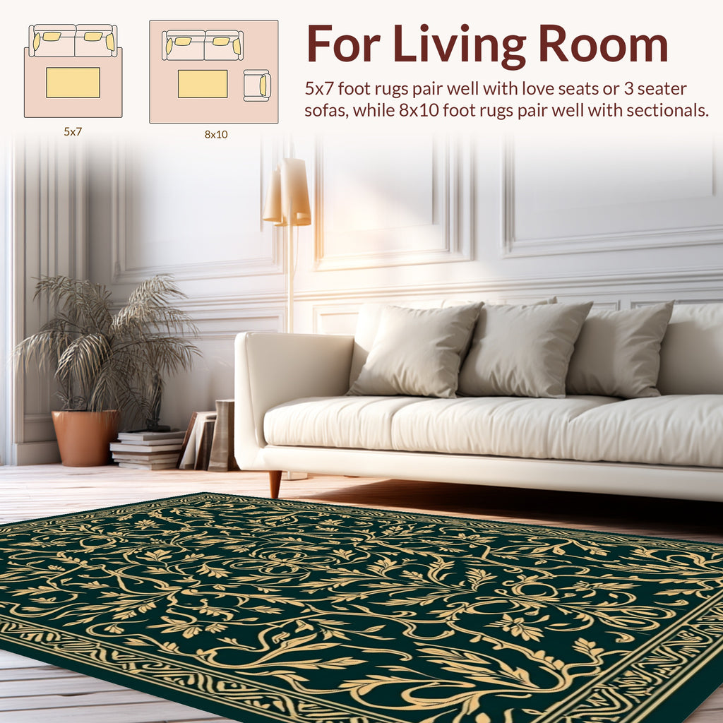 Ornate Golden Floral Garden Pattern Rug