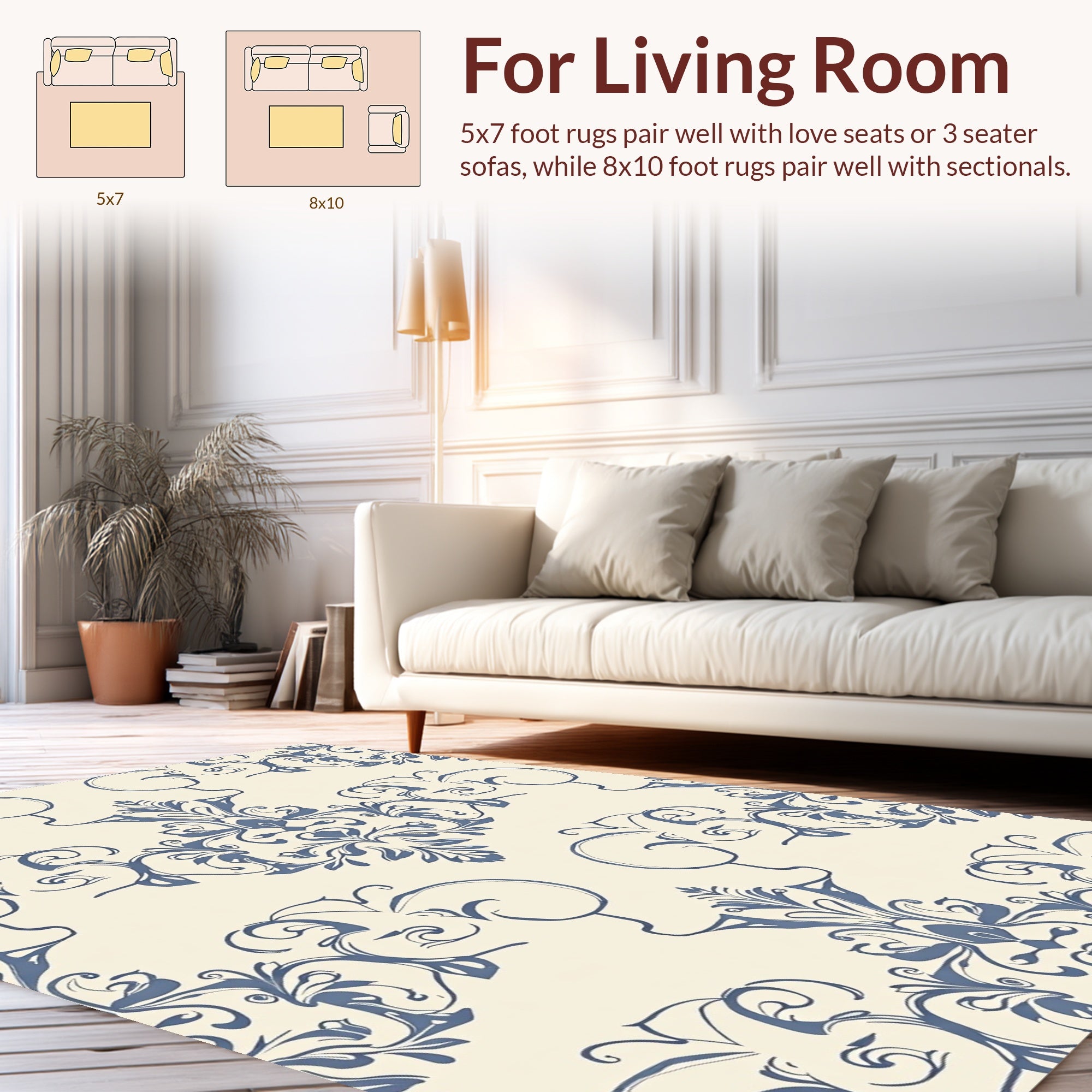 Elegant Blue Floral Damask Pattern Rug