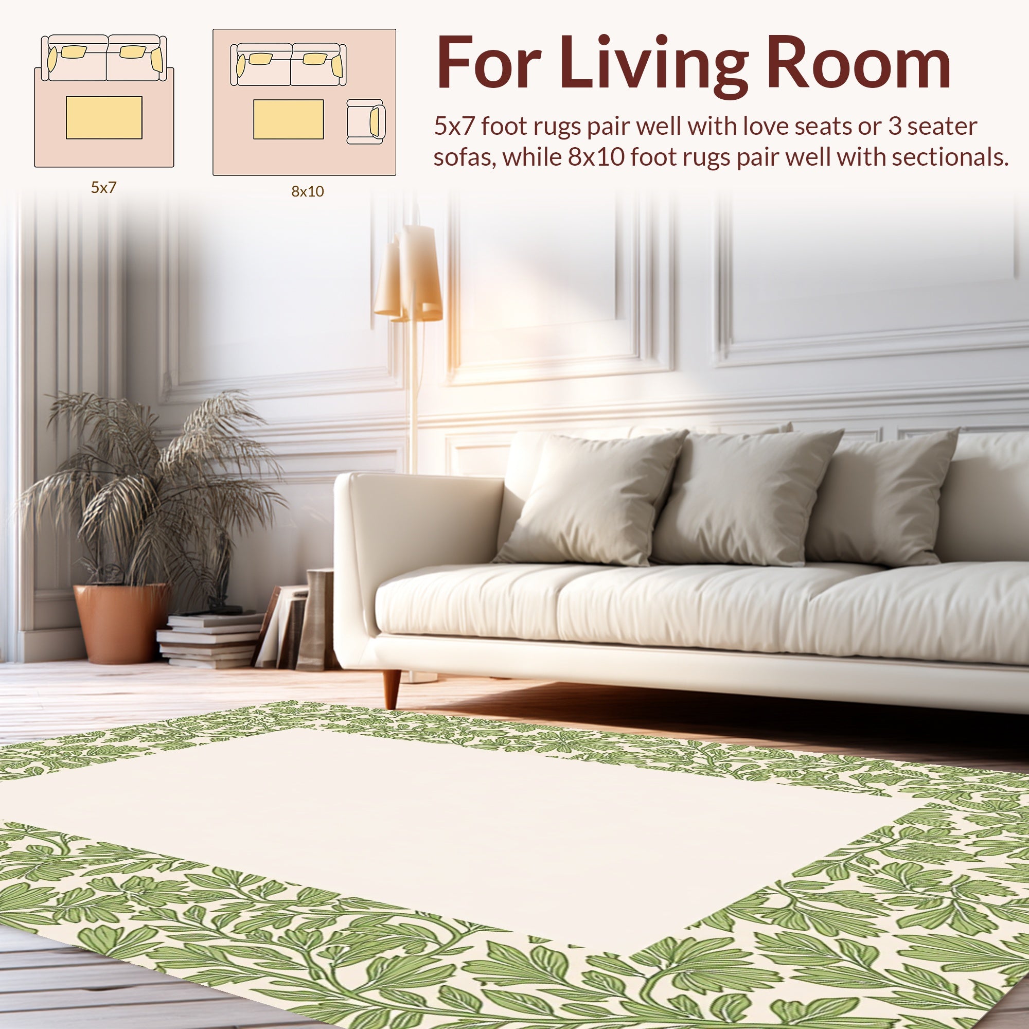 Green Leafy Vine Pattern Rug
