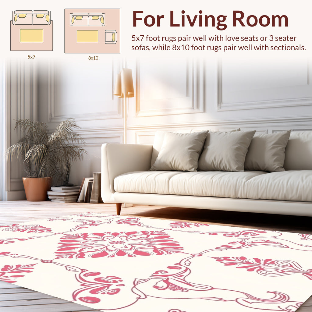 Classic Pink Floral Damask Rug