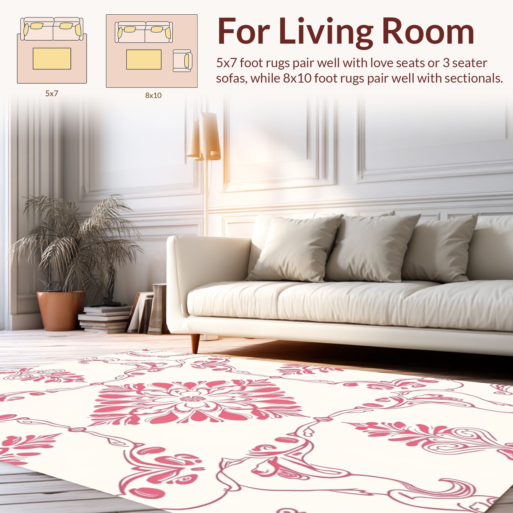 Classic Pink Floral Damask Rug