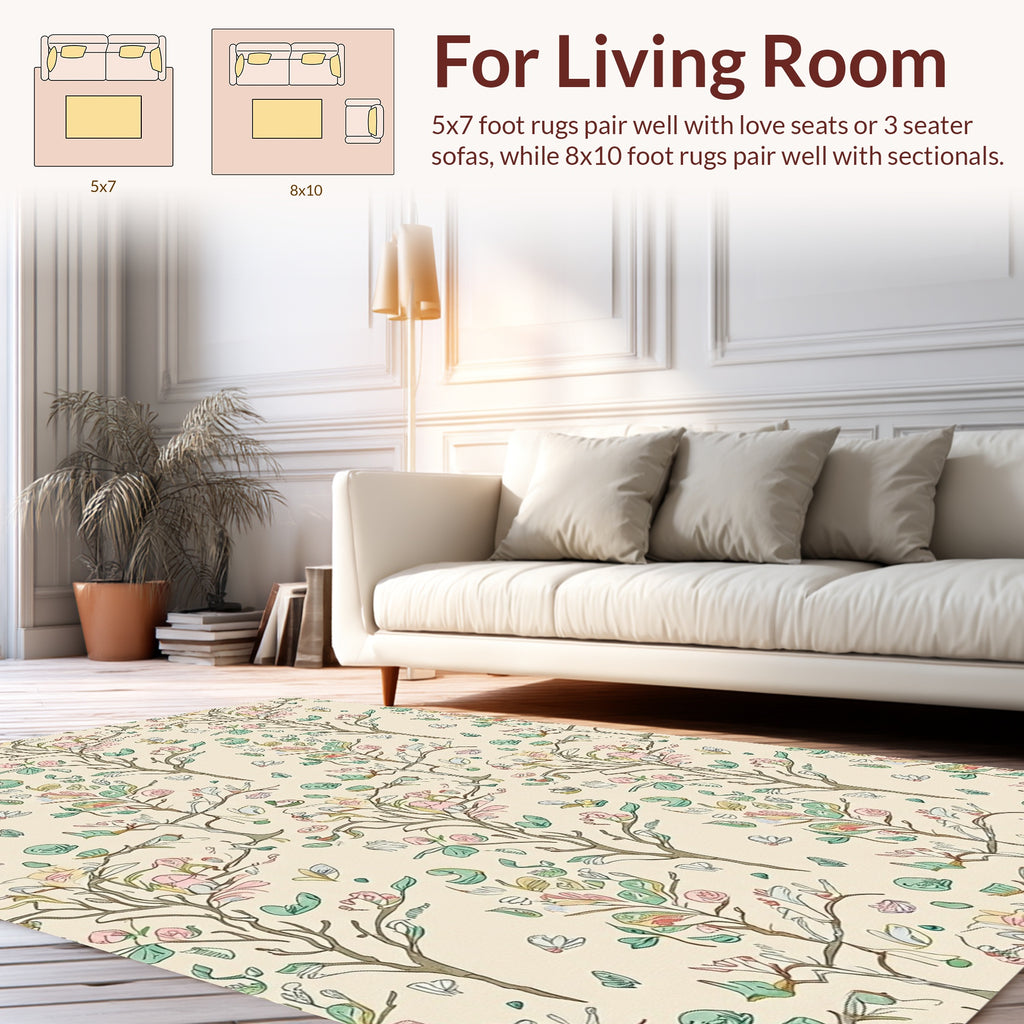 Whimsical Tree Flower Sketch Pattern Rug