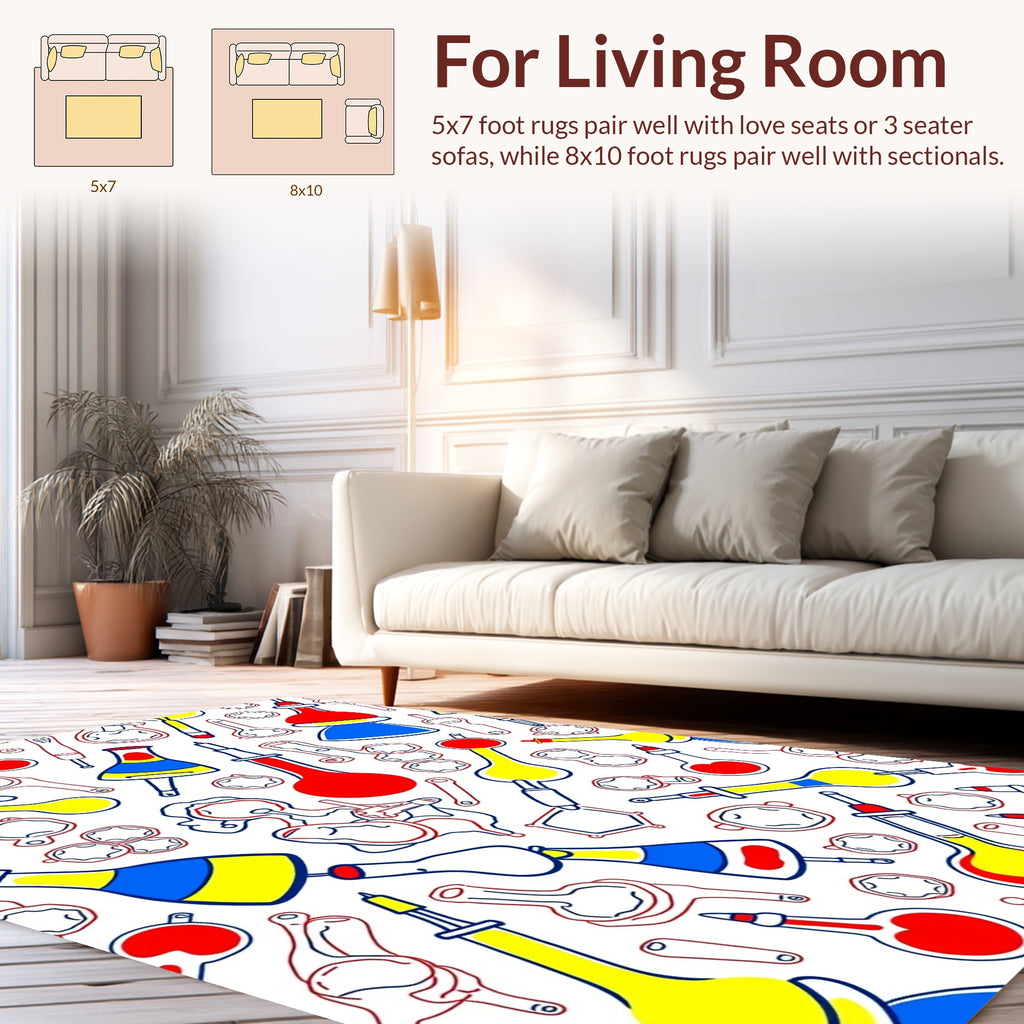 Vibrant Scientific Apparatus Doodle Pattern Rug