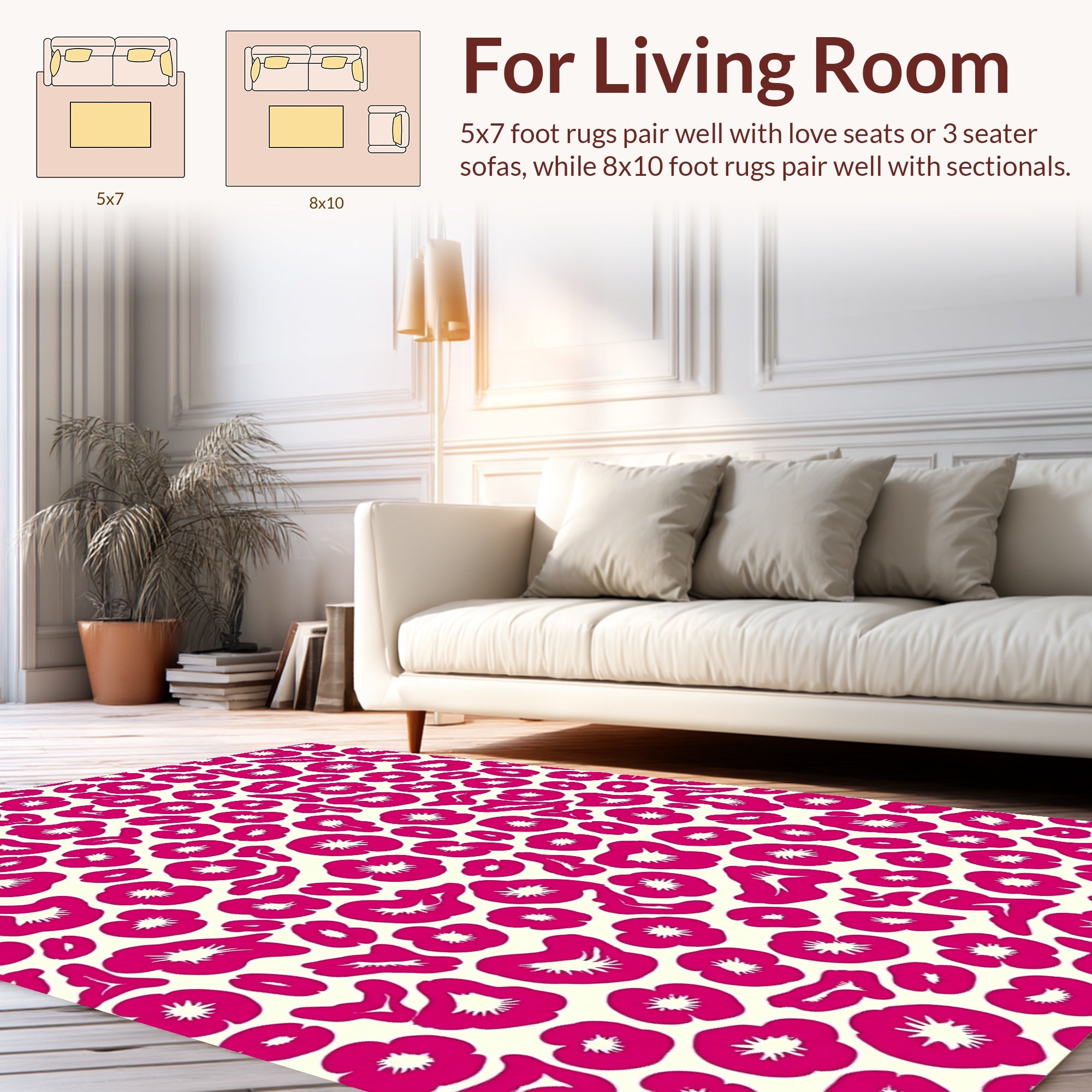 Bold Pink Flower Animal Print Rug