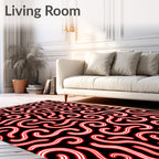 Amorphous Red Swirls Black Field Rug
