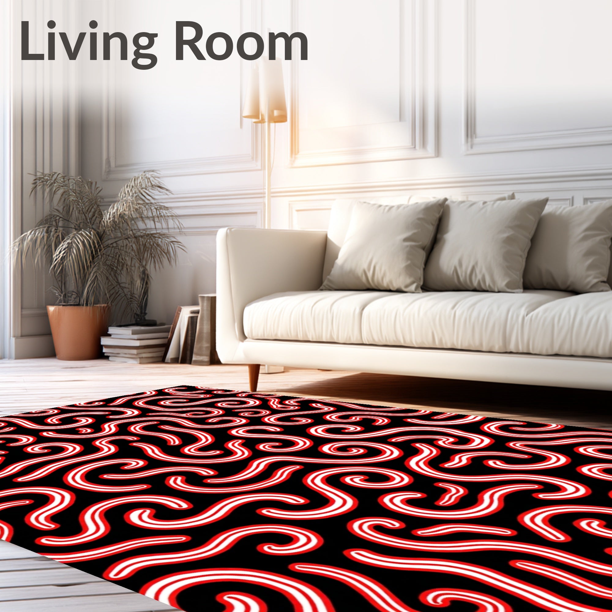 Amorphous Red Swirls Black Field Rug