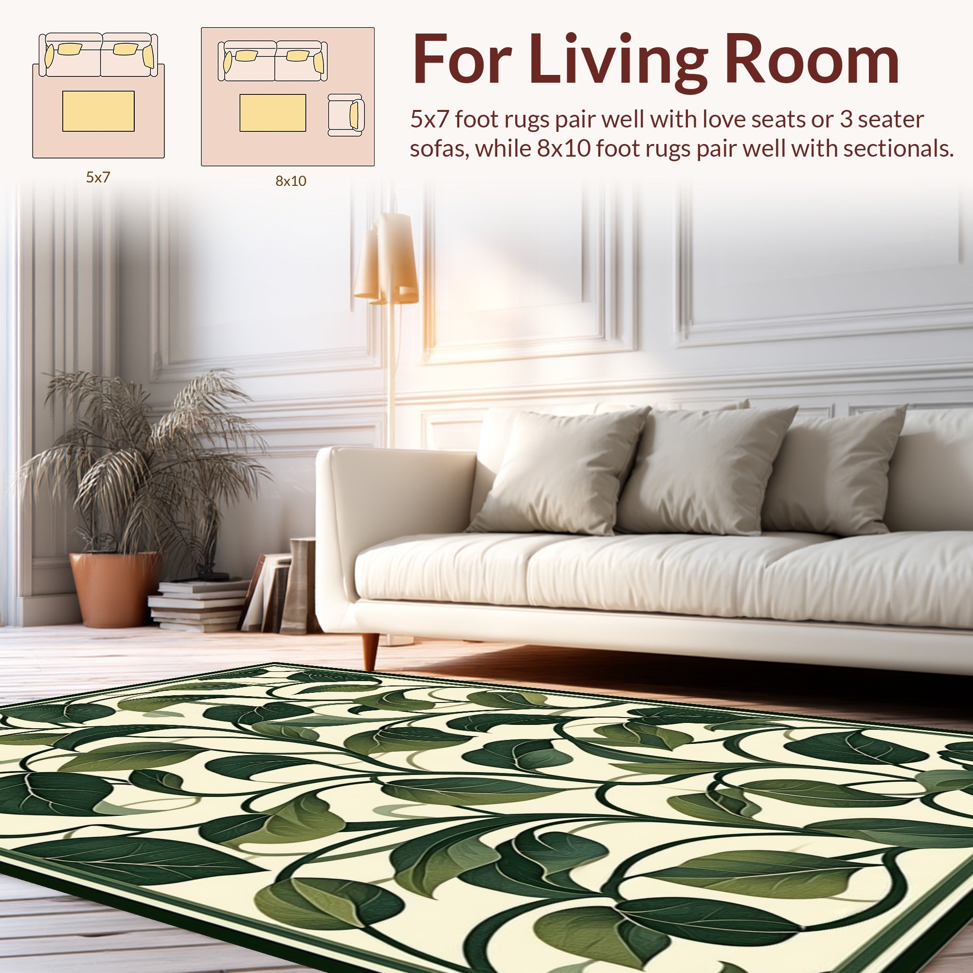 Vining Leaf Pattern Area Rug