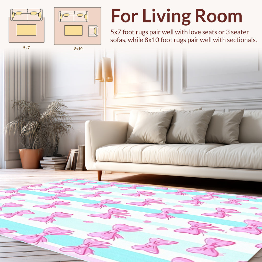Pink Bows On Striped Background Rug
