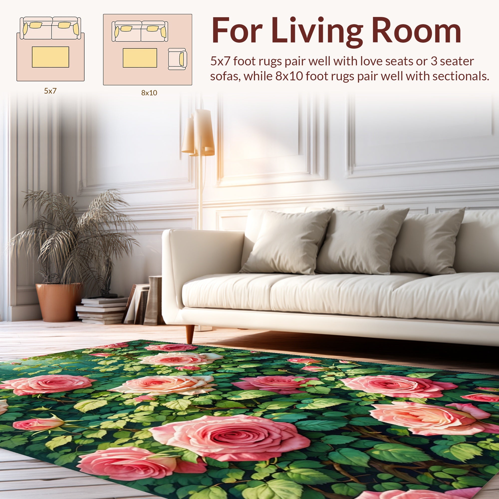 Pink Rose Bush Garden Design Rug