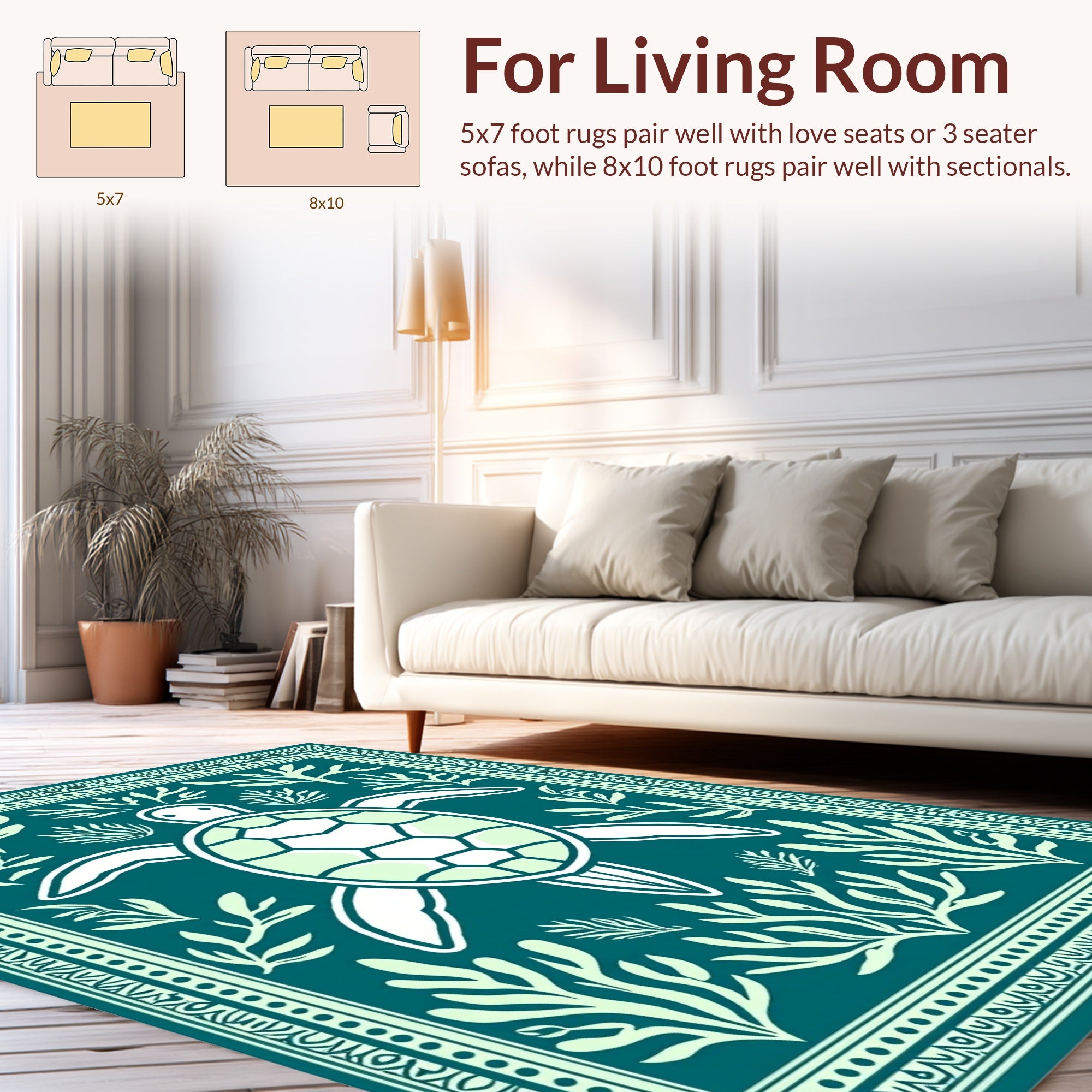 Coastal Turtle Seaweed Patterned Rug
