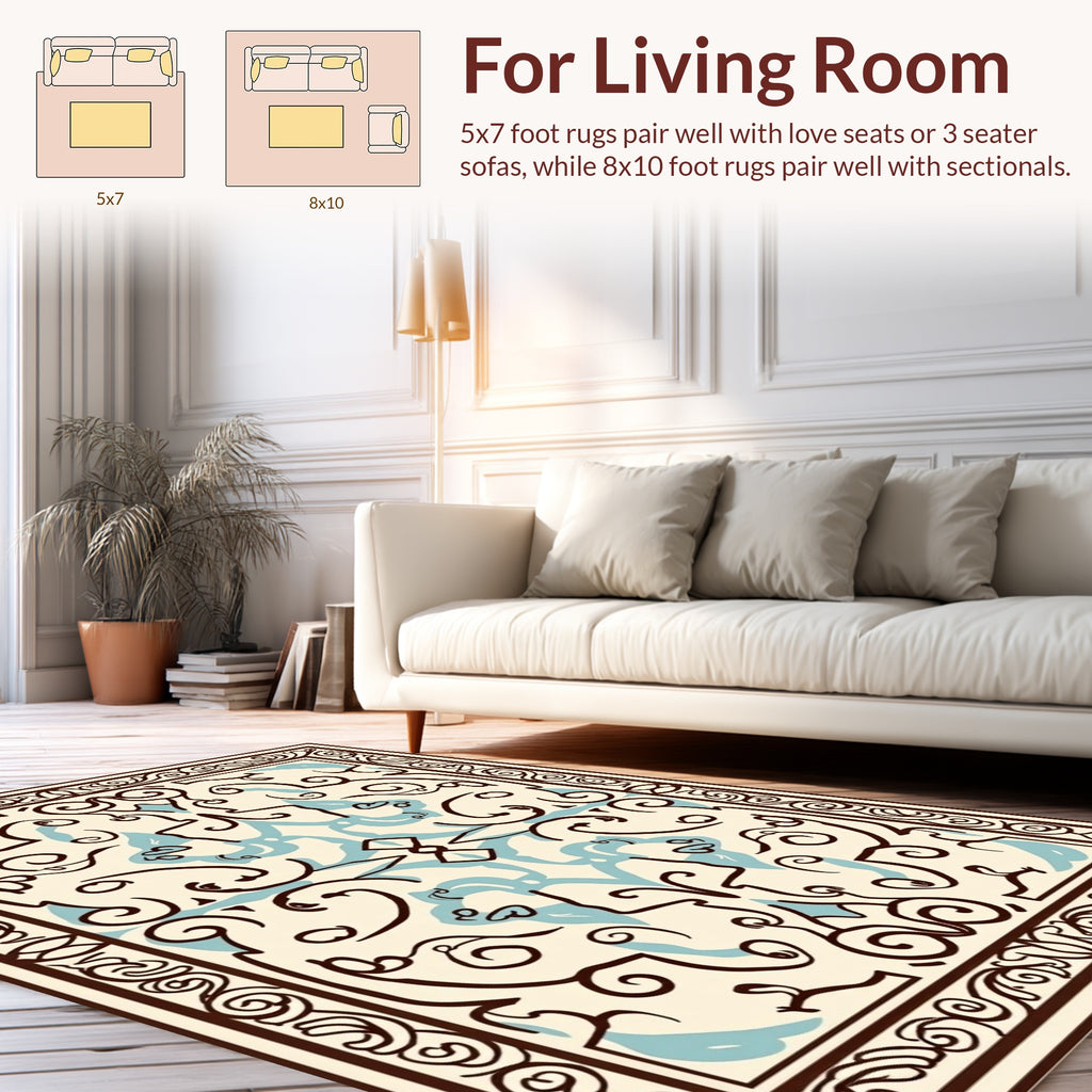 Ornate Swirls Light Blue Cream Rug