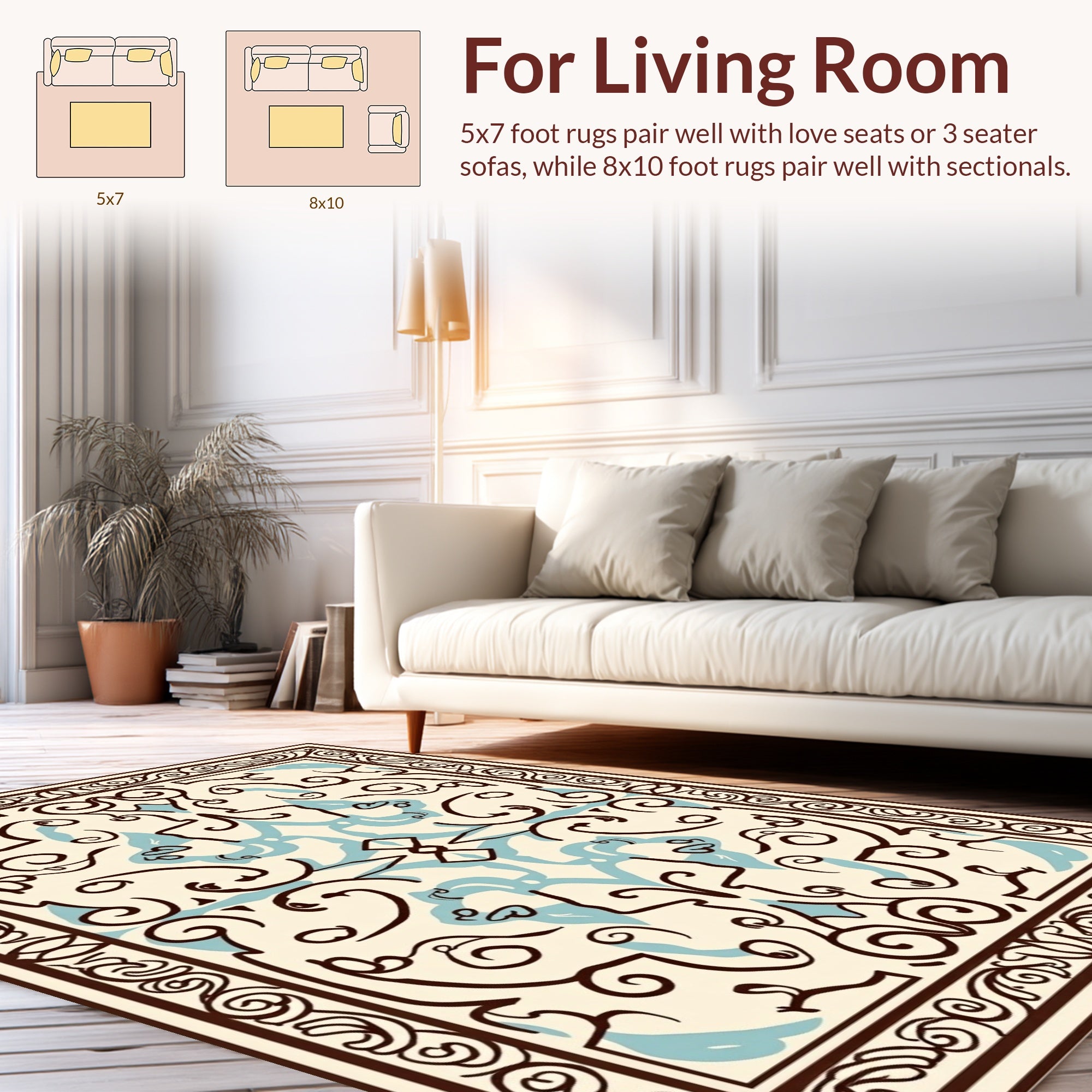 Ornate Swirls Light Blue Cream Rug