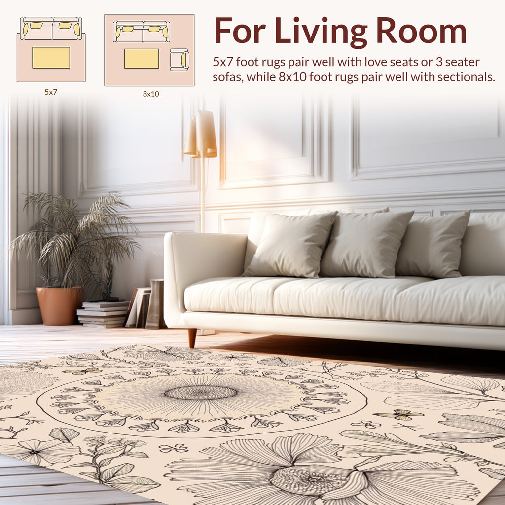 Botanical Illustration Mandala With Butterflies Rug