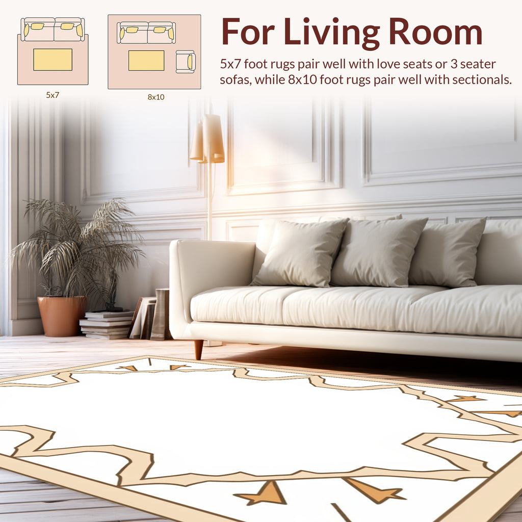 Cream Orange Abstract Geometric Design Rug