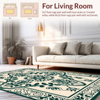 Deep Teal Floral Medallion Border Rug