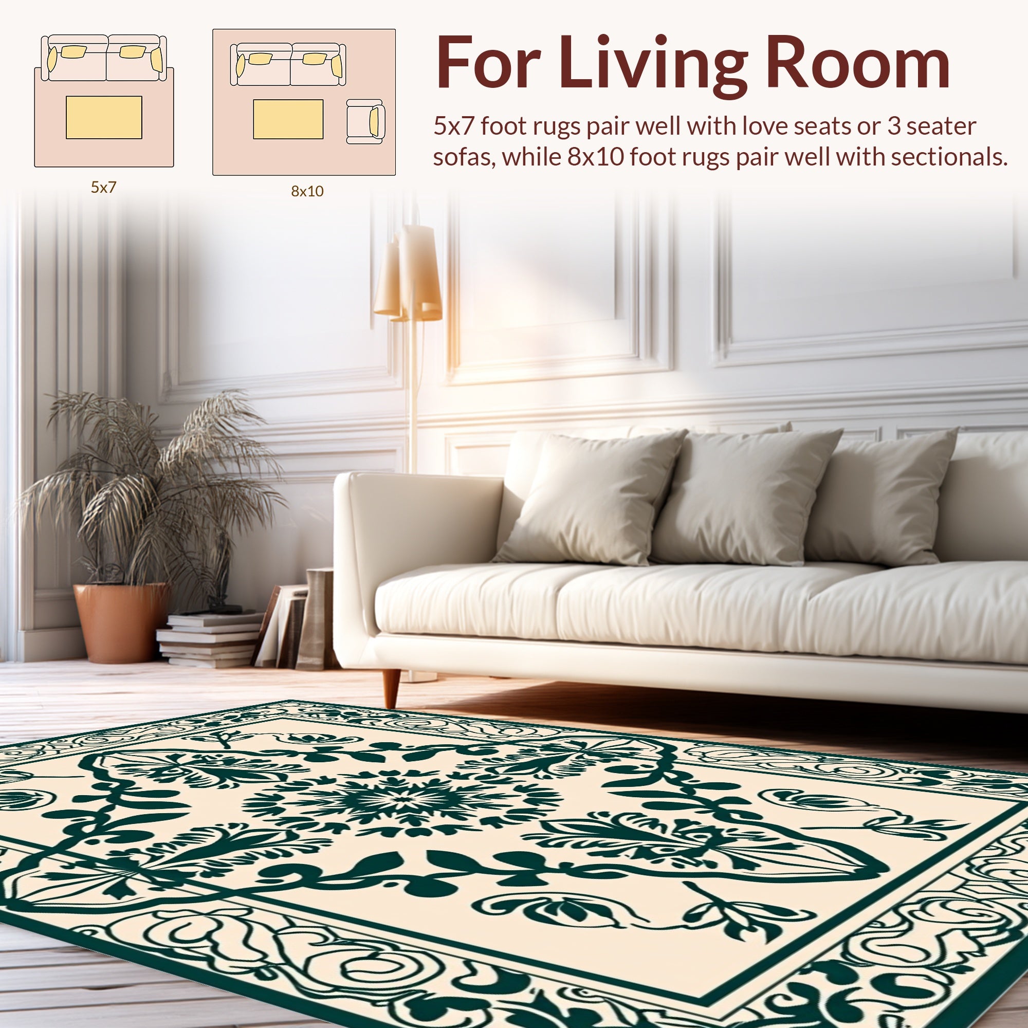 Deep Teal Floral Medallion Border Rug