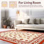 Red Floral Botanical Border Design Rug